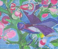 Maler des 20.Jhd.: Vogel im ParadiesgartenÖl auf Leinwand, leicht abstarahierende Darstellug eines