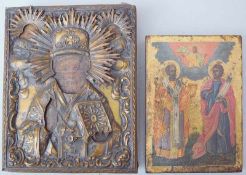 Drei Feine Reiseikonen, Russland, 18./19. Jhd.Heiliger Nikolaus, Kasein auf Holztafel, mit