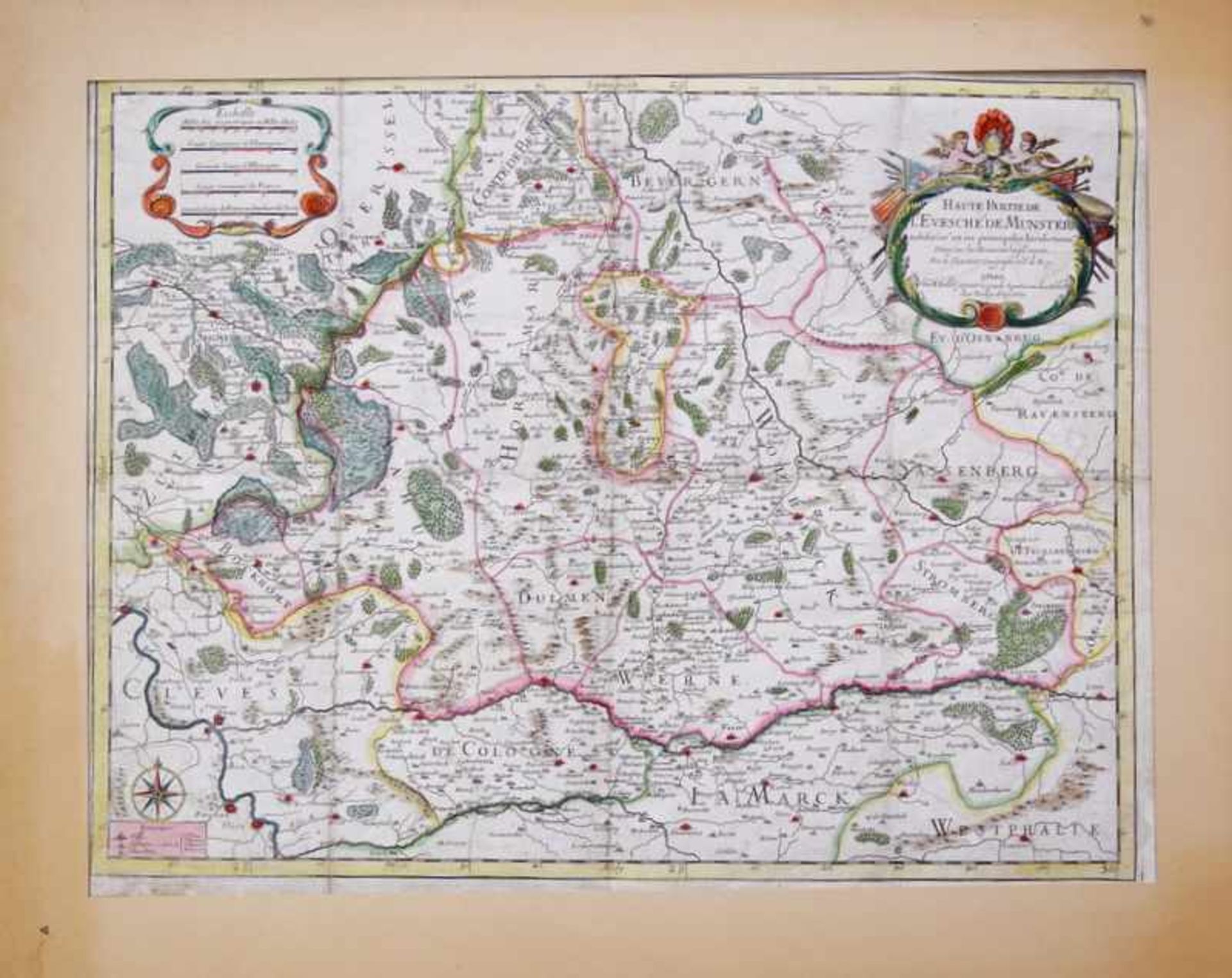 2 westfälische Topographien, Kupferstiche d. 18. Jhd.Münster (Bistum) - Haute partie de l`evesché de