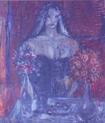 Jacob Gildor (*1948): Abstraktes Bildnis einer Frau mit Blumensigniert "Gildor" unten links, Öl