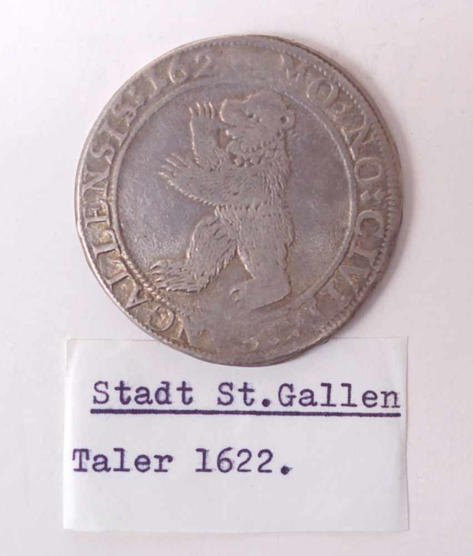 Stadt Gallen, Taler von 1622VS: Das Wappentier der Bär der Stadt St. Gallen, Umschrift: MO:NO: