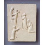 Korpiun, Gisela (1935 - 1980): "Anbetung der Könige"Tonrelief ockerfarben gefasst, ohne erkennbare