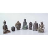 Konvolut verschiedener Buddha FigurenDarunter auch eine Glocke, wohl 19./ 20. Jahrhundert,