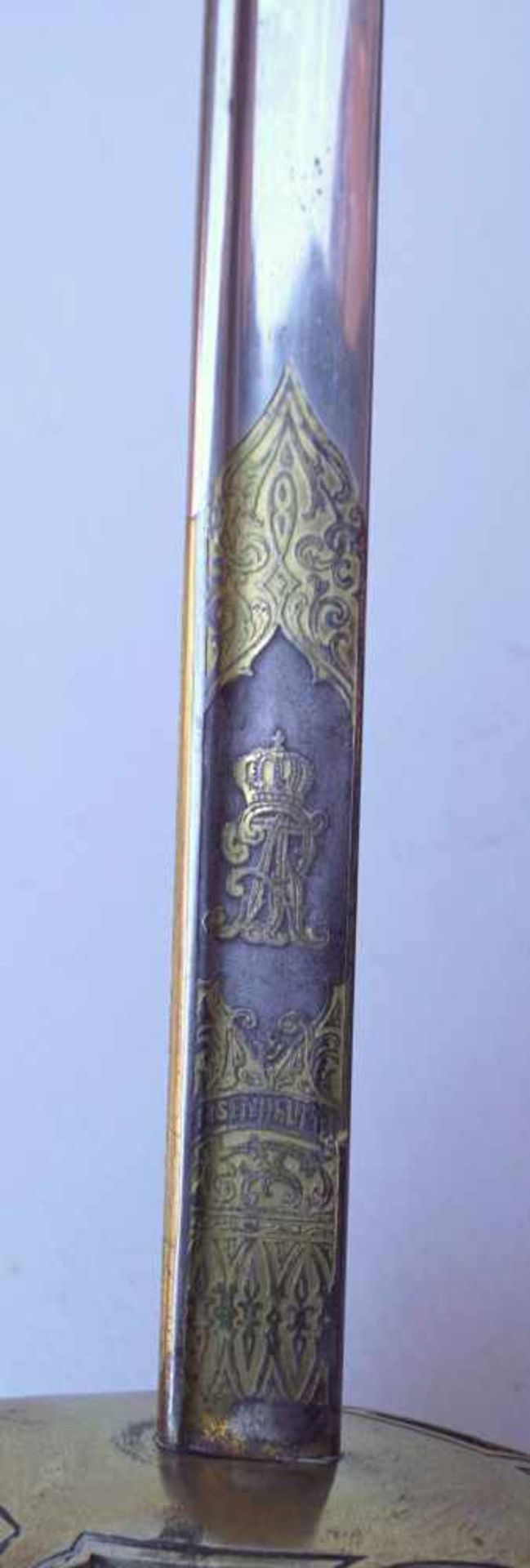 Sächsischer Kavaleriesäbel für Offiziere Vergoldete KlingeGebläute und vergoldete Klinge, Marke - Bild 3 aus 5