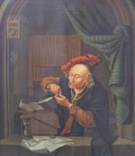 L. Hofffmann, deutscher Maler des 19. Jhd.: Gelehrter beim FederspitzenOriginalrahmen der Zeit um