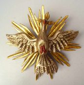 Taube vom Heiligen GeistLinde geschnitzt und gefasst sowie vergoldet, Taube vor Strahlenbekränztem