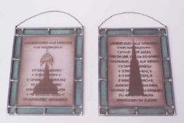 Zwei Bleiglasfenster aus St. Lamberti, Münster, 20. Jhd.Pendats, beide beschriftet "Lambertuslied