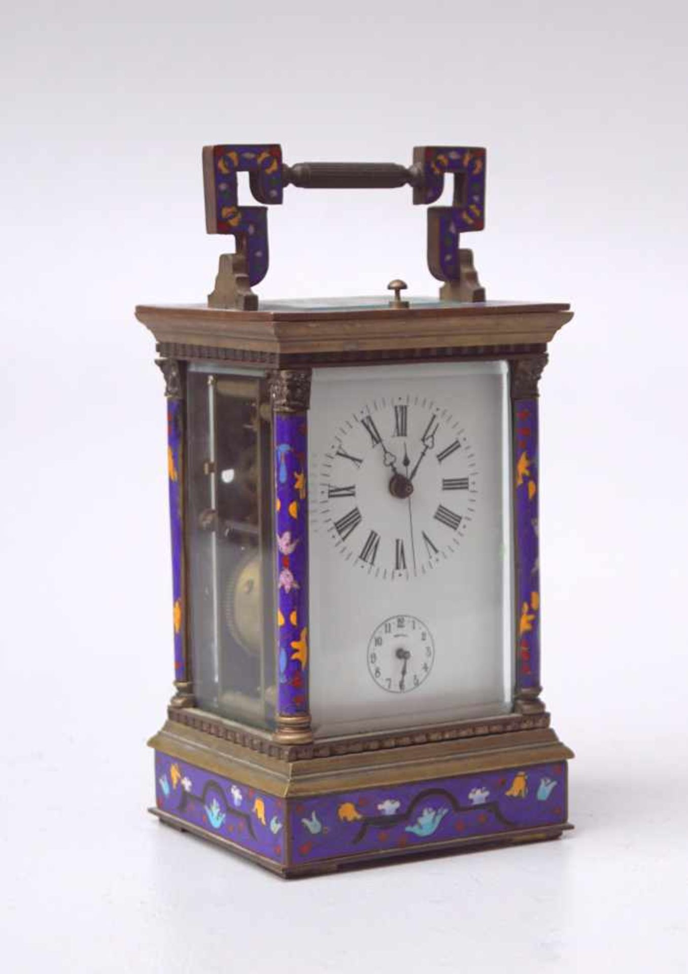 Reiseuhr mit Repetition, Cloisonnée, ChinaChinesische Reiseuhr mit Cloissonee, weißes