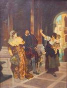 italienischer Maler der Jahrhundertwende: Venezianisches Interieur mit elegantem Paar und