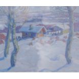 Gminska, Engelbert (Köln 1888 - 1923 New York): Hütten in sonniger WinterlandschaftGouasche auf