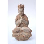 Buddha Figur1x Holz, geschnitzt, gefasst, Alterskrakelée, Höhe: 50 cm.- - -20.00 % buyer's premium
