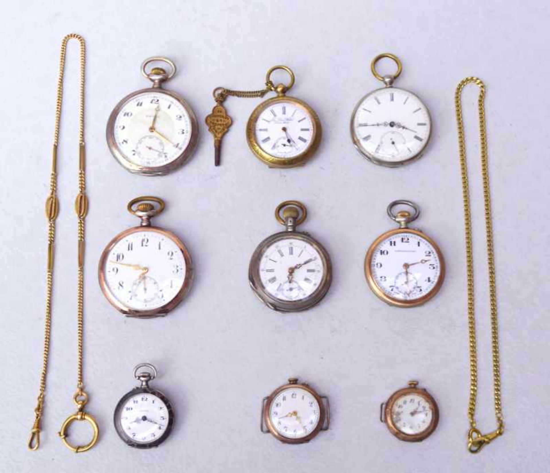 Große Sammlung an Taschenuhren für Herren und Damen, 19. Jhd.Vier aus Silber, der Rest