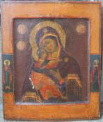 Russische Ikone, Maria Eleusa 18. Jhd.Weichholz mit Kreide grundiert, darauf Tempera- oder