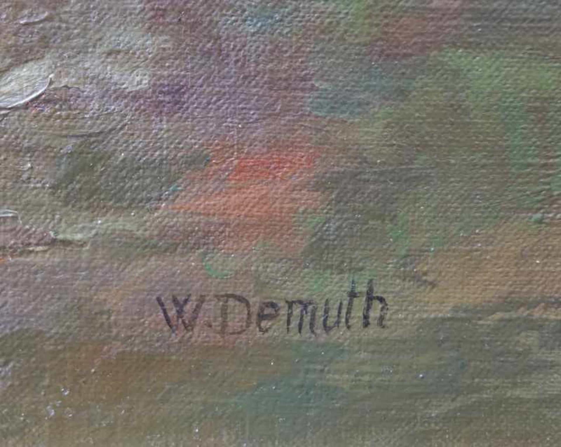 Demuth, W. (unentschlüsselt): Weide mit Kühen und GänsenÖl auf Leinwand, unten rechts signiert, 40 x - Image 2 of 2