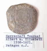 Herrschaft Tournai, Albert und Elisabeth 1598-1621, Patagon o.J.VS: Andreaskreuz zwischen zwei