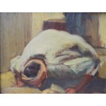 Betender Mann mit Kopfbedeckung, Orientalist, um 1900Kleines Gemälde, einen sich auf den Knieen