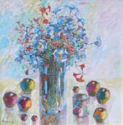 Pote Sangawongse (*1939 - 2002): Stillleben mit Blumenvase, 2. Hälfte 20. Jhd.Das farbintensive,