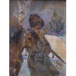 Kossak, Jerzy ( 1886 Krakau – 1955 Krakau Polen): Tscherkessenreiter im Winter mit Gewehr im