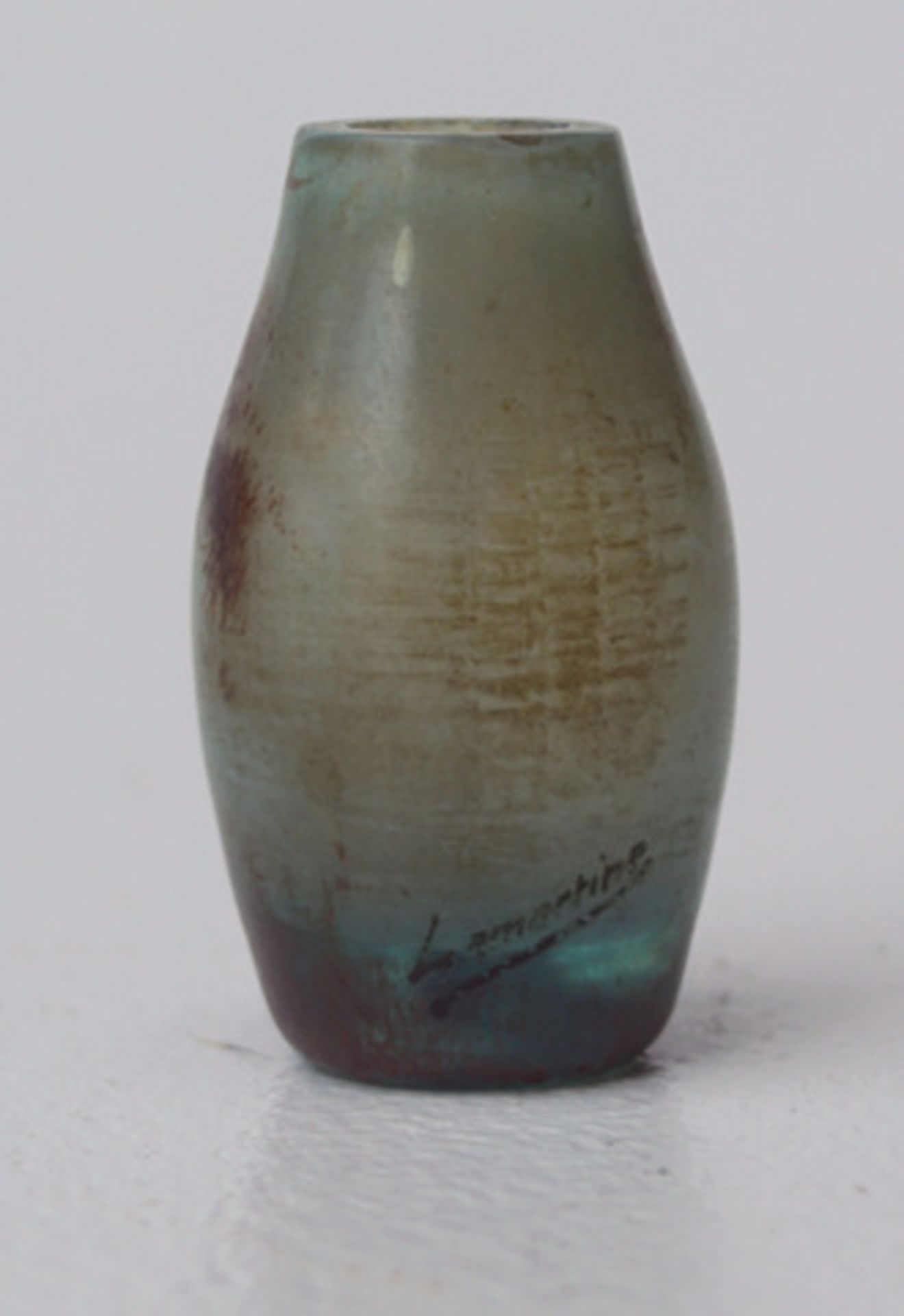 Miniaturvase Lamartine Winterl. Bäume Ovoide Vase leicht grünliche Glasmasse vor grauem Überfang, - Bild 3 aus 3