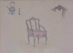 Skizze eines Rokoko-Sessels, bez."Surenburg 1894"Bleistift auf Papier, teilweise aquarelliert, Maße: