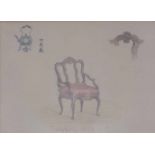 Skizze eines Rokoko-Sessels, bez."Surenburg 1894"Bleistift auf Papier, teilweise aquarelliert, Maße: