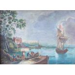 Capelle, Jan van de (attr.): Anlandende Schiffe in niederl. Landschaft, 17. Jhd.Öl auf Holz,
