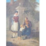 Pistor, Hermann (1832-?): Genrestück: Großvater zeigt seinem Enkel das Pfeiffe rauchenauf einer Bank