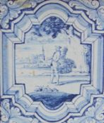 Ofenkachel, Holland, 18. Jhd.Keramik, monochrome Malerei in Blau unterglasur, am oberen Rand