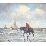 van Dijk, A.: Reiter am Meer, Niederlande, ca. 20. Jhd.Im impressionistischen Stil angefertigtes