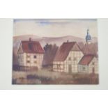 Wedewer, Josef (1896 Lüdinghausen-1979 Ebenda): Dorfansicht mit Fachwerkhäusern Aquarell auf Bütten,