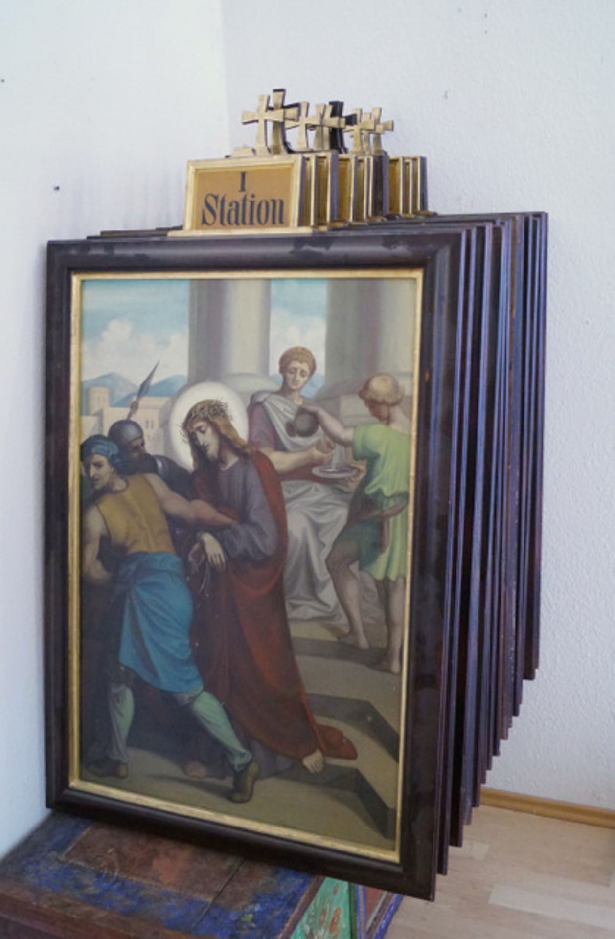 Kreuzgang, Nazarener, um 1860 Öl auf Leinwand, kompletter Kreuzgang mit 14 Gemälden auf Leinwand,