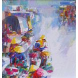 Pote Sangawongse (*1939 - 2002): Schwimmender Markt, 2. Hälfte 20. Jhd.Das farbintensive, im neo-
