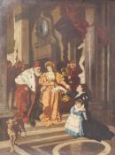 italienischer Maler der Jahrhundertwende: Venezianisches Interieur mit Doge und Bittstellerin, um