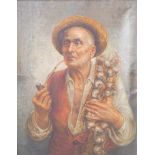 Mario Ciappa (tätig um 1920): Pfeife rauchender Mann mit KnoblauchgeflechtPfeife rauchender, älterer