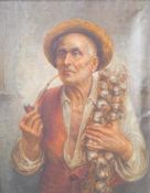 Mario Ciappa (tätig um 1920): Pfeife rauchender Mann mit KnoblauchgeflechtPfeife rauchender, älterer