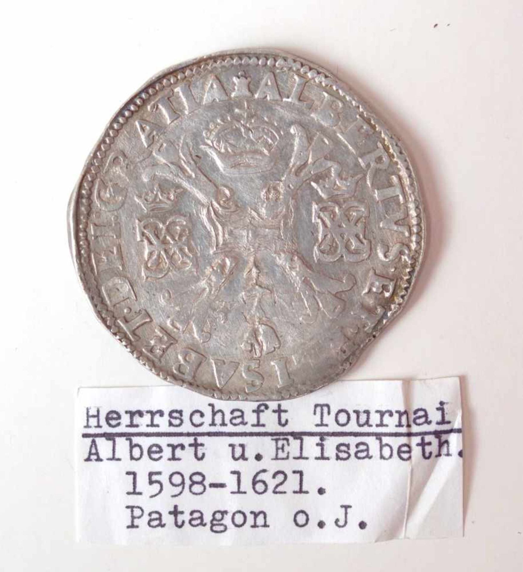 Herrschaft Tournai, Albert und Elisabeth 1598-1621, Patagon o.J.VS: bekröntes Andreaskreuz
