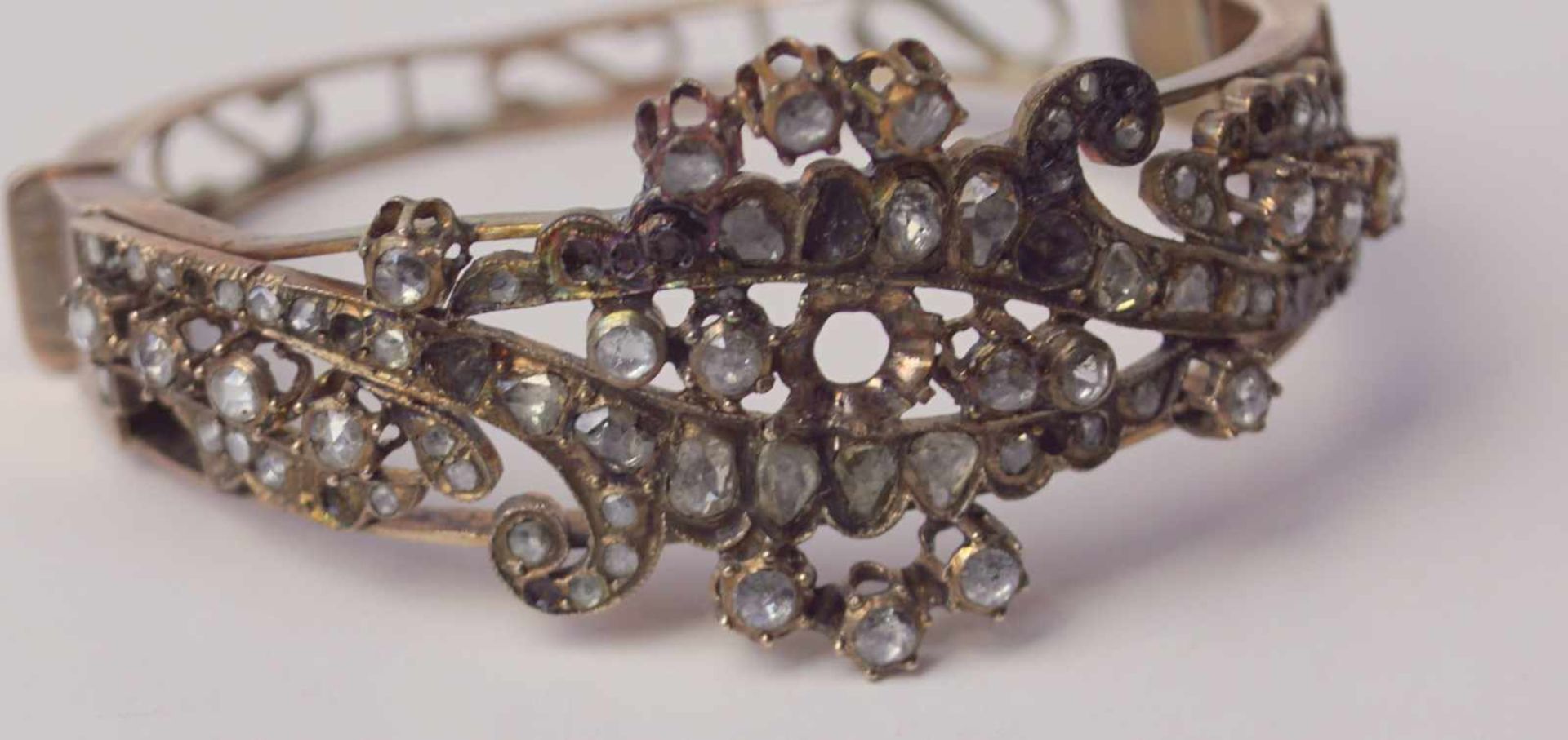 Aufweniges antikes Diamantarmband, 19. Jhd., 9 Kt RotgoldUnrestauriertes Stegarmband, durchbrochen