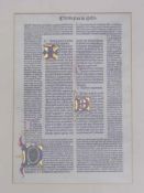 Früher reich verzierter Inkunabeldruck des 15. Jhd.Pergamentblatt/Papier mit holzgeschnittenem