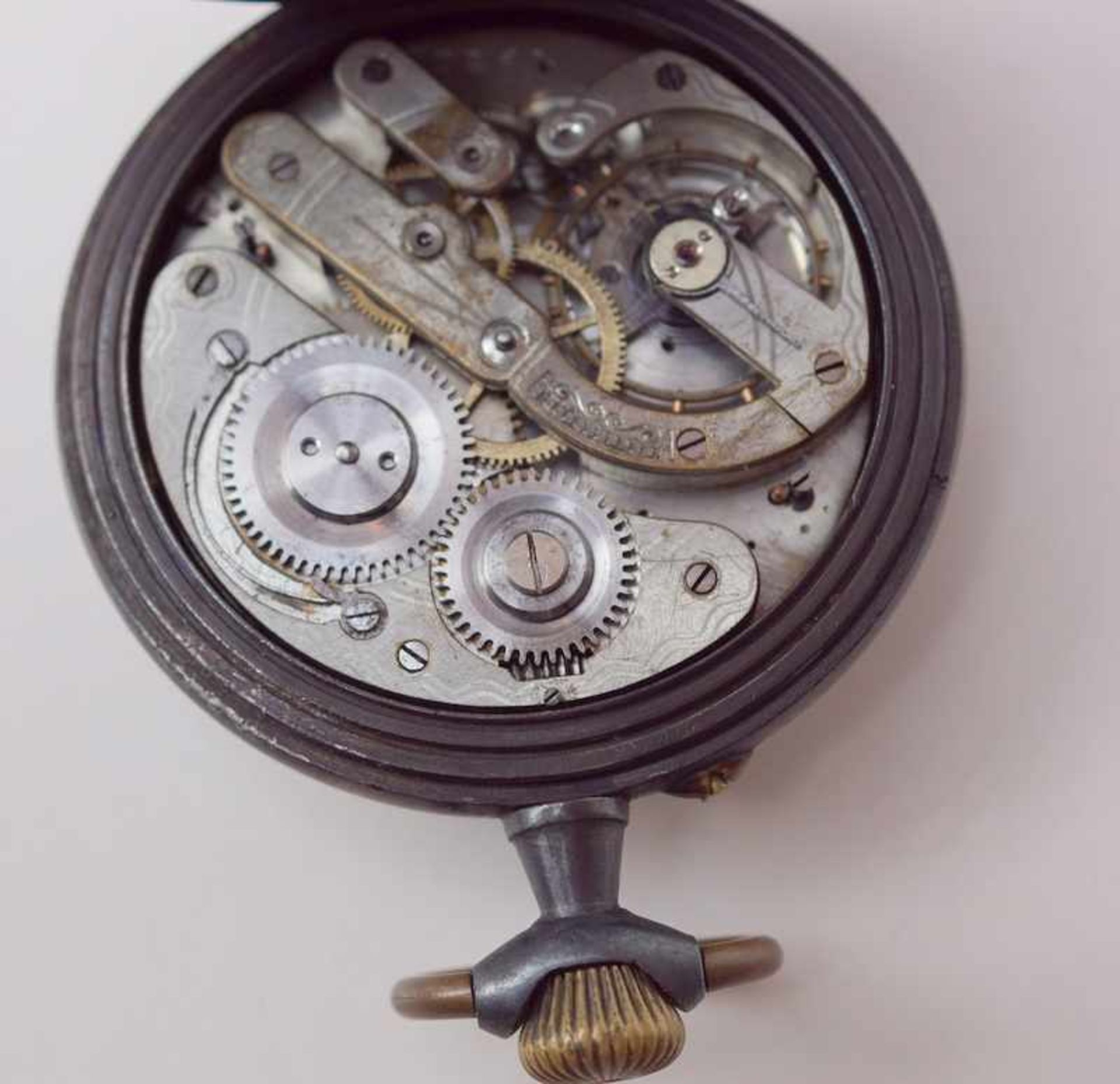 Große Taschenuhr mit ewigem Kalender, um 1900Gebläutes Eisengehäuse, Anzeigen für Stunde, Minute, - Bild 2 aus 2