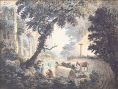 Betson, J.C. unentschlüsselt) (1759-1817): Rastende Gesellschaft vor gotischer Ruine, um