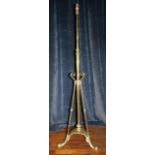 Antique art nouveau influence, heavy brass, telescopic standard lamp on tripod base