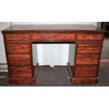 A good 19th C kneehole desk with 9 drawers and original ring handles