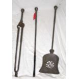 Set of Victorian fire irons with barley twist handles - tongs, poker and shovel