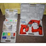 Box unused drill sets and boxed red tool set