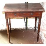 Victorian pine side table, original grained paint, single drawer, turned legs
