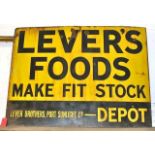Vintage enamel sign proclaiming that 'Lever's Foods make fit stock. A striking genuine old English