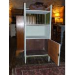 Painted side cabinet, lower cupboard, upper shelf, spindled central gallery