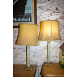 Pair of onyx and brass table lamps with shades