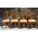 Set of 4 country Hepplewhite fruitwood chairs c1780 - rush seats.