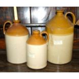 3 antique stoneware flagons